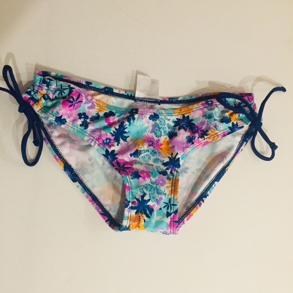 Patagonia Floral Turquoise orange Blue Bikini Bottom Side Scrunch Lo Rise XXS